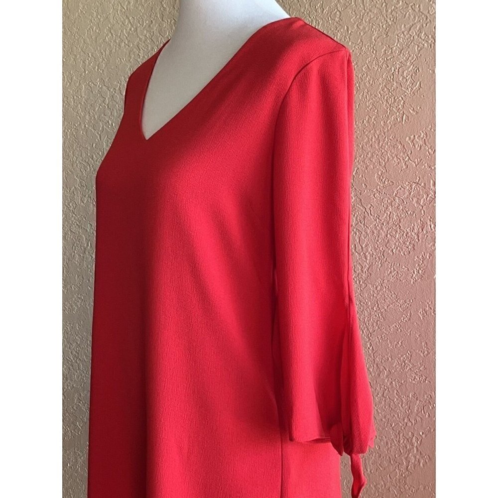 Charles Henry Red Women's Size Small S Tie Sleeve V-neck Crepe Shift Dress - Picture 7 of 11